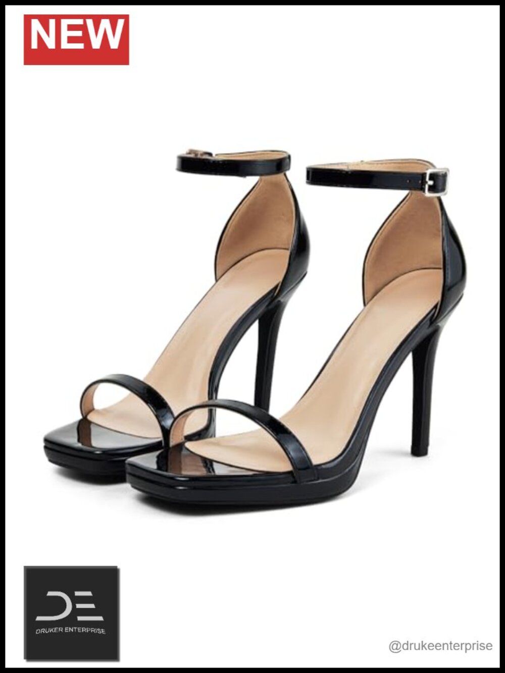 Women's Stiletto Strappy Heeled Sandals, 4.3 Inch Square Toe Ankle Strap Buckle